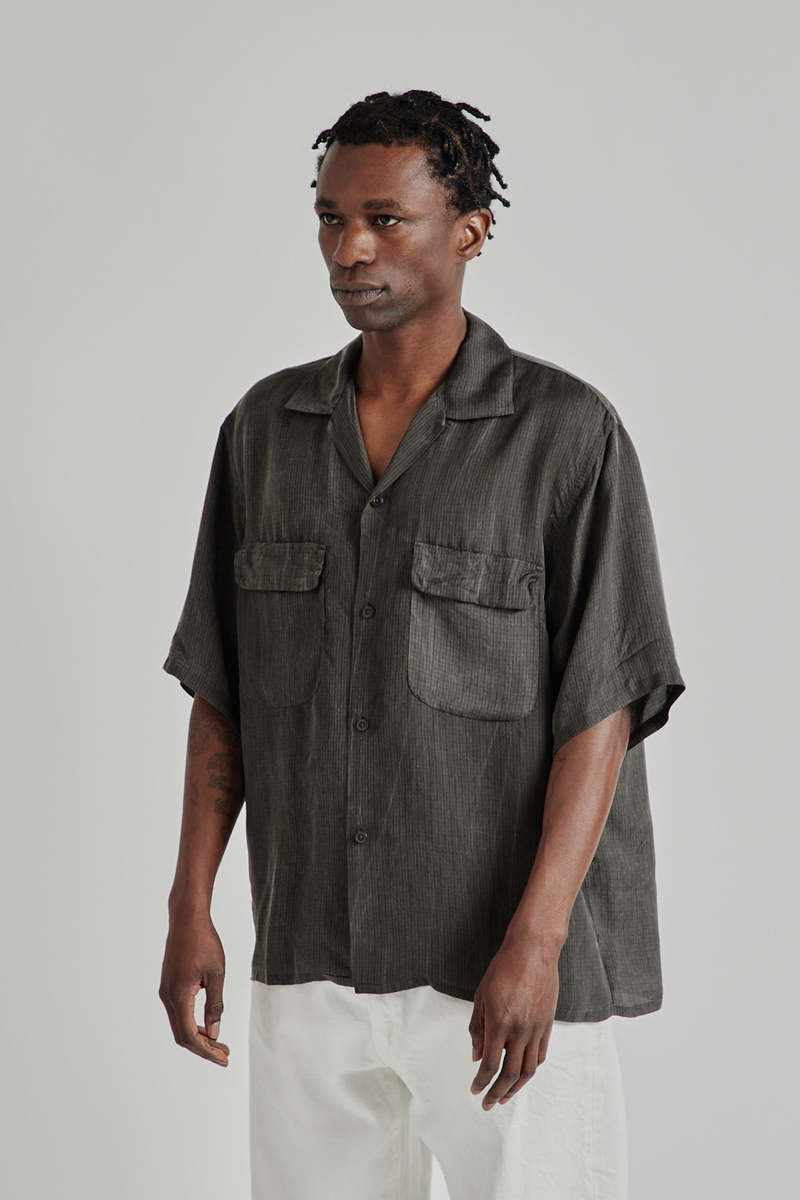 KAPTAIN SUNSHINE Open Collared SS Shirt - Ink Black Plaid