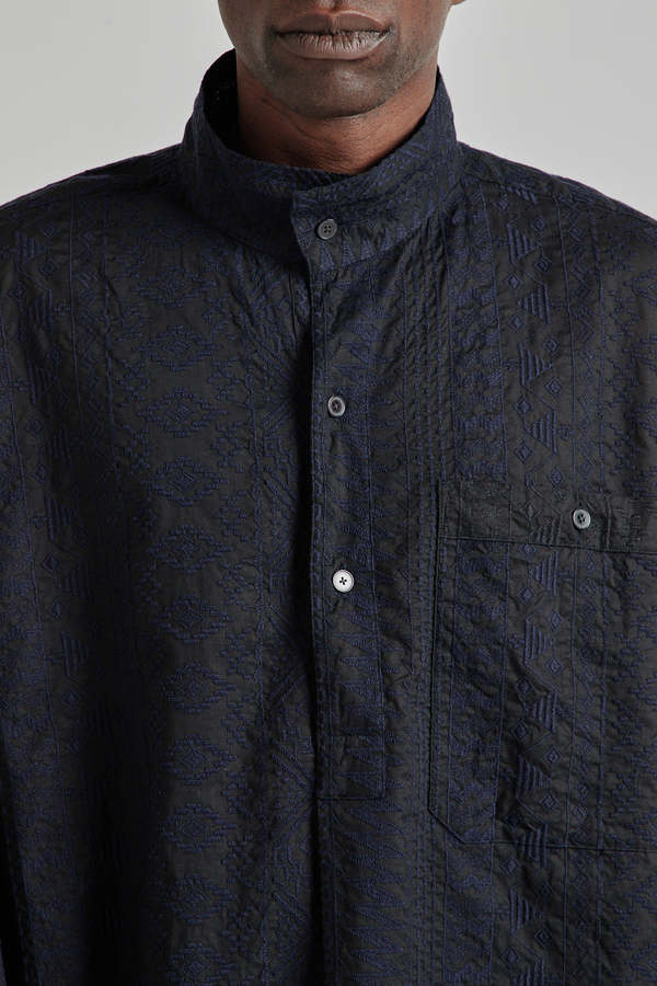 KAPTAIN SUNSHINE Stand Collar Smock - Navy Black | Garmentory