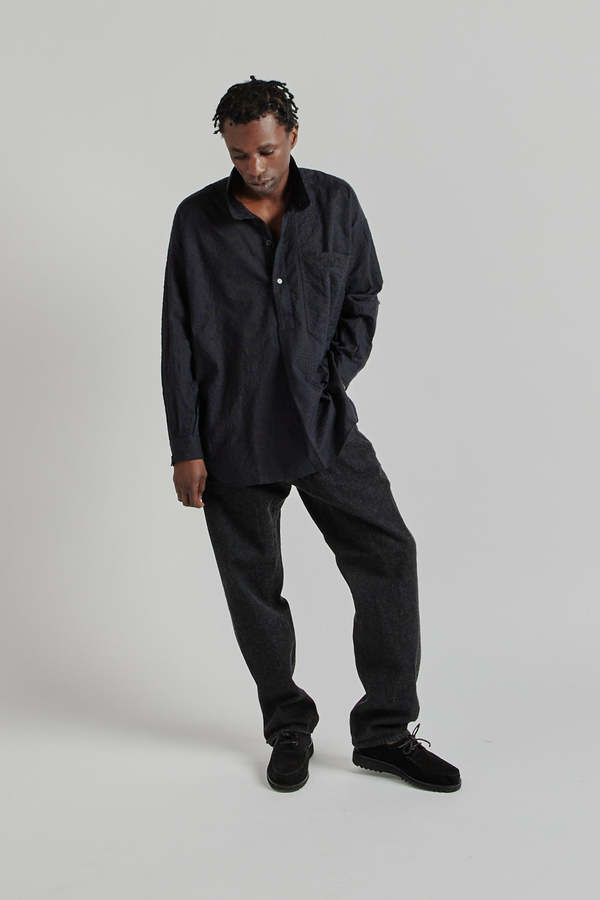 KAPTAIN SUNSHINE Stand Collar Smock - Navy Black | Garmentory