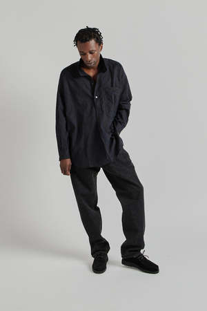 KAPTAIN SUNSHINE Stand Collar Smock - Navy Black | Garmentory