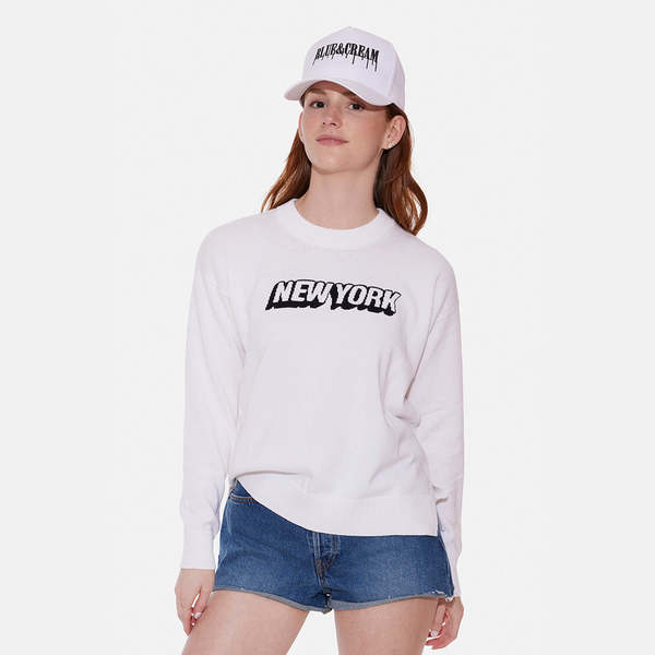 Blue&Cream New York Cotton Crewneck - White