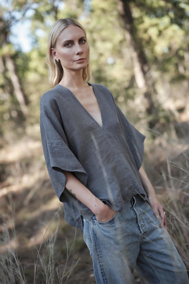MAMNE Linen Throw-on Top - Agave