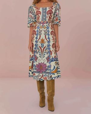 Farm Rio Short Sleeve Maxi Dress - Romantic Lightness Cream