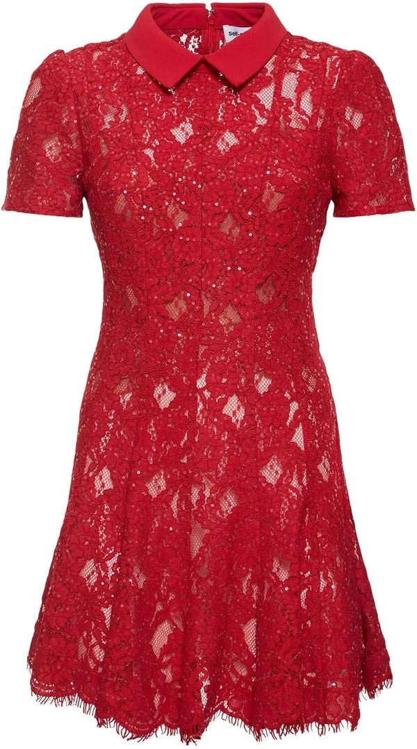 Self-Portrait Sequin Lace Mini Dress - Red | Garmentory