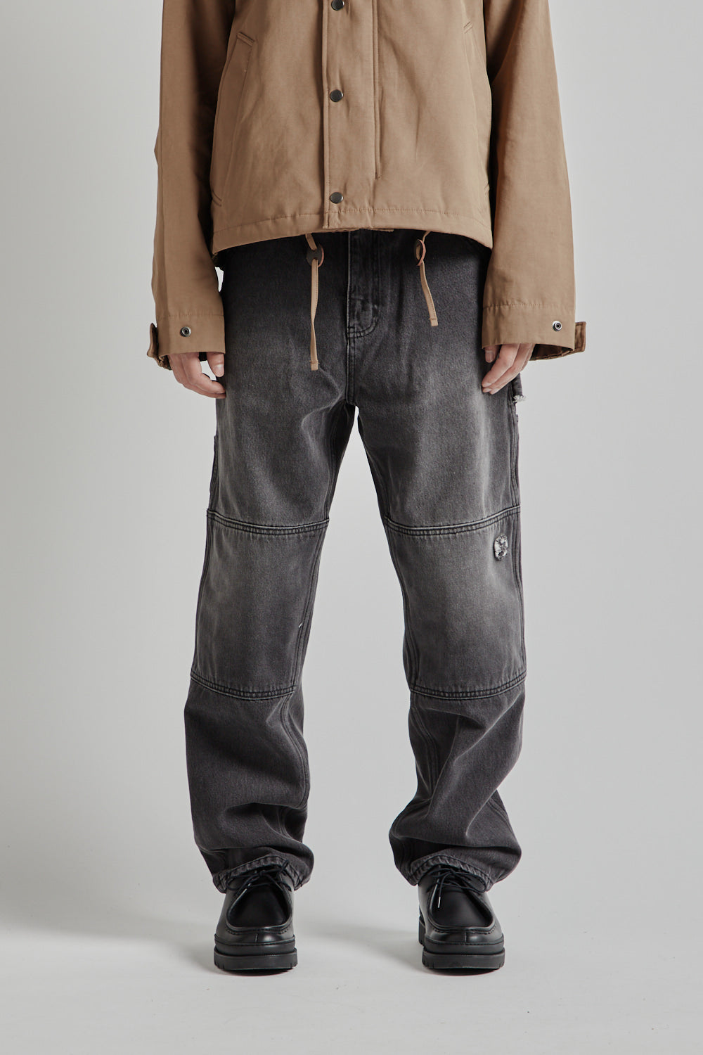 FRIZMWORKS Washed Denim Double Knee Pants - Washed Black | Garmentory