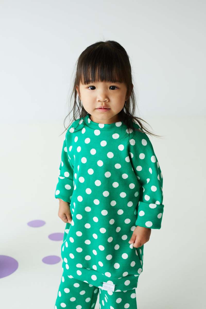Kid's Stuff Grow With Me Sweater - Green/Polka Dots