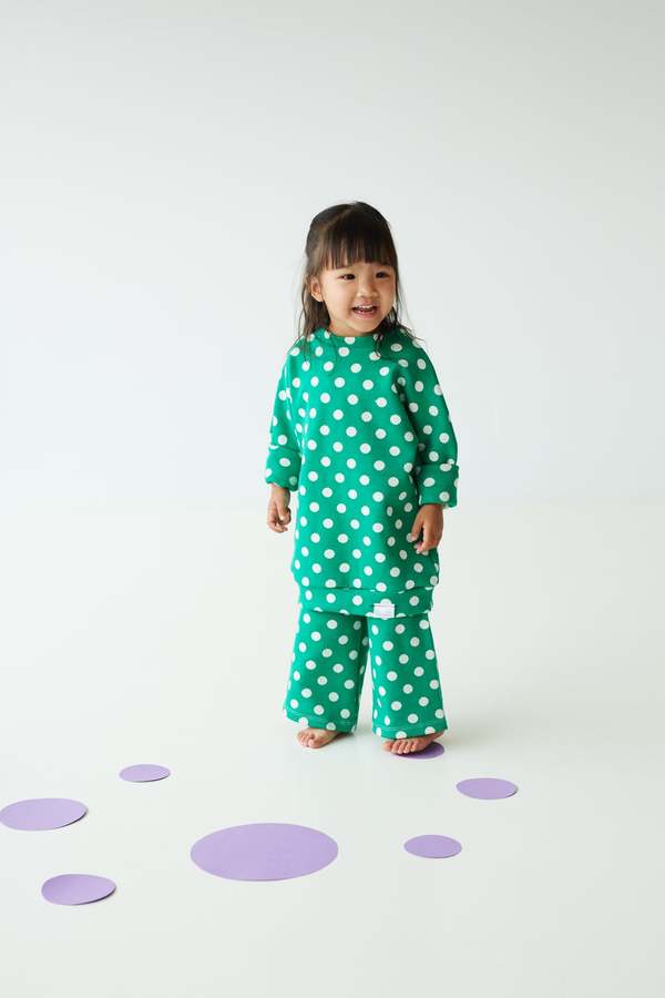 Kid's Stuff Grow With Me Sweater - Green/Polka Dots