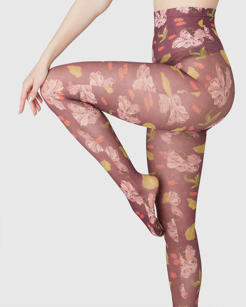 Swedish Stockings Collant Helen Bullock Floral - Rouge Marron