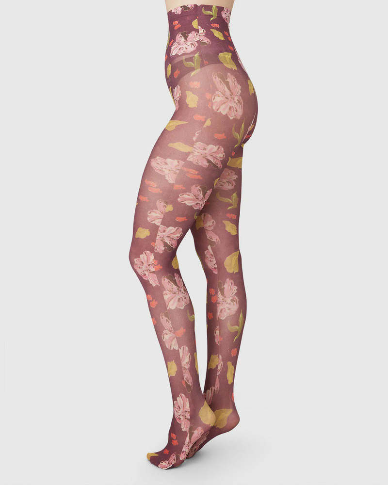 Swedish Stockings Collant Helen Bullock Floral - Rouge Marron