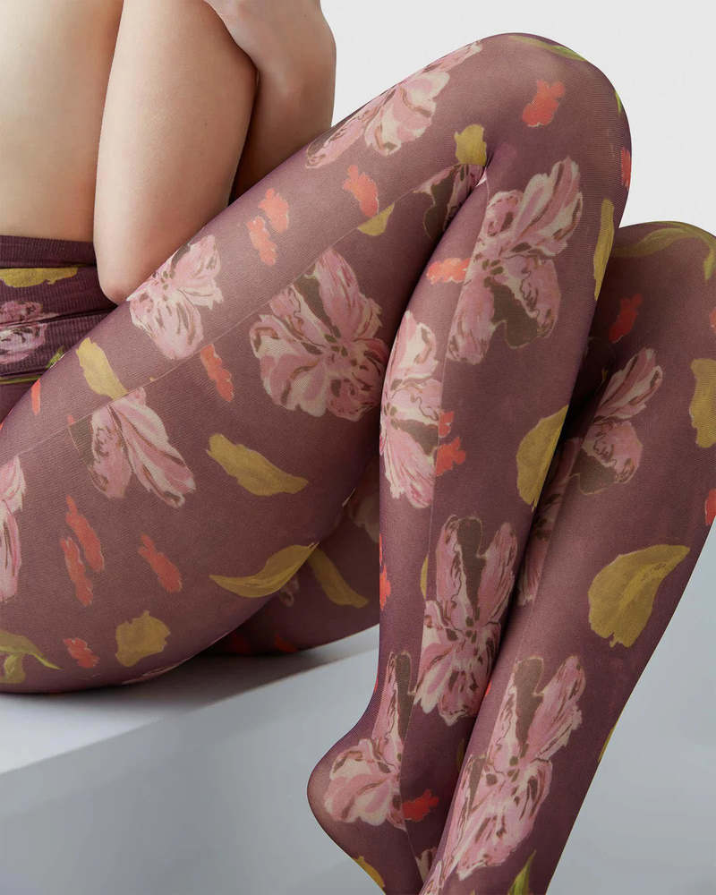 Swedish Stockings Collant Helen Bullock Floral - Rouge Marron
