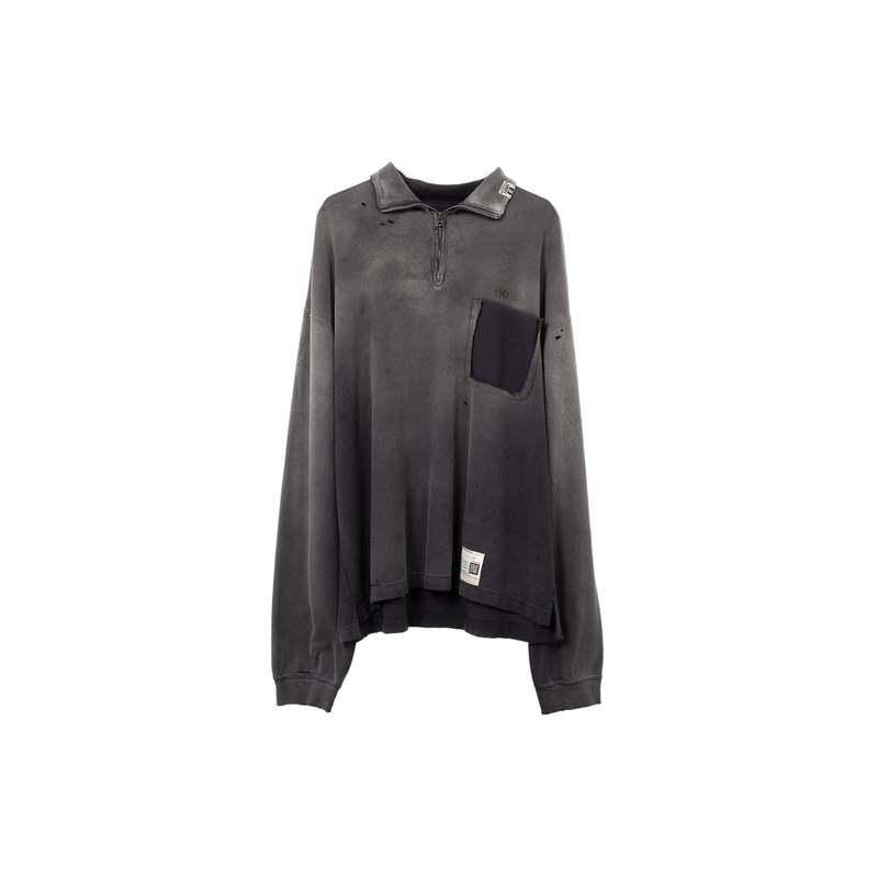 MIHARA YASUHIRO♡ SUN FADED HALF ZIP PULLOVER Mihara Yasuhiro Sun Faded Half Zip Pullover - Black | Garmentory