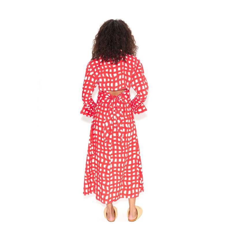 Simon Miller Loch Poplin Maxi Dress - Cherry Red Wavy Gingham