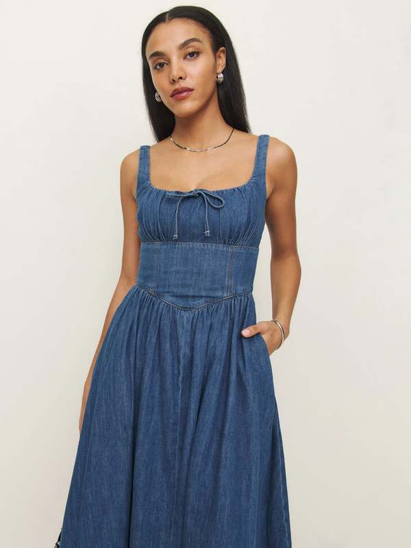 balia denim midi dress Reformation Balia Denim Midi Dress by Reformation