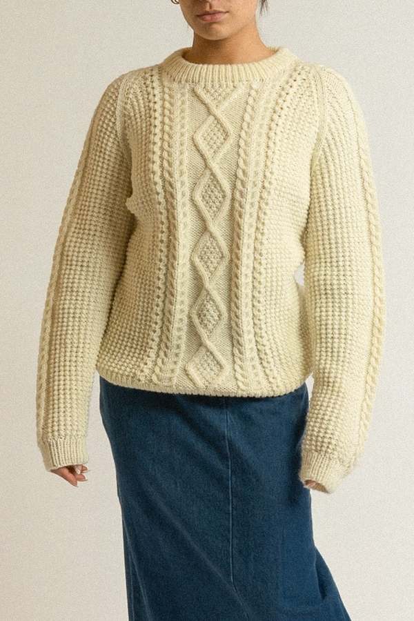 Vintage Cream Cable Knit Fisherman Sweater