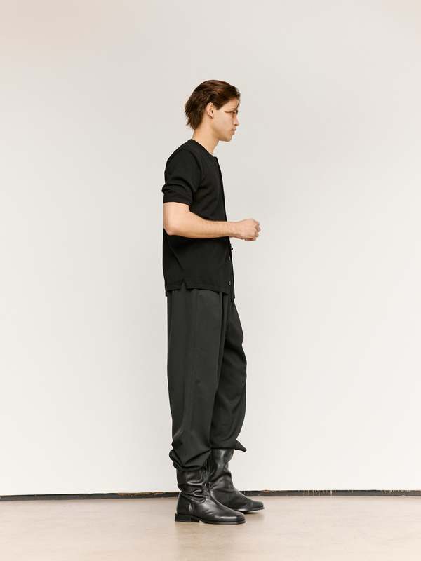 Lemaire Knitted Cotton Short Sleeve Overshirt - Black | Garmentory