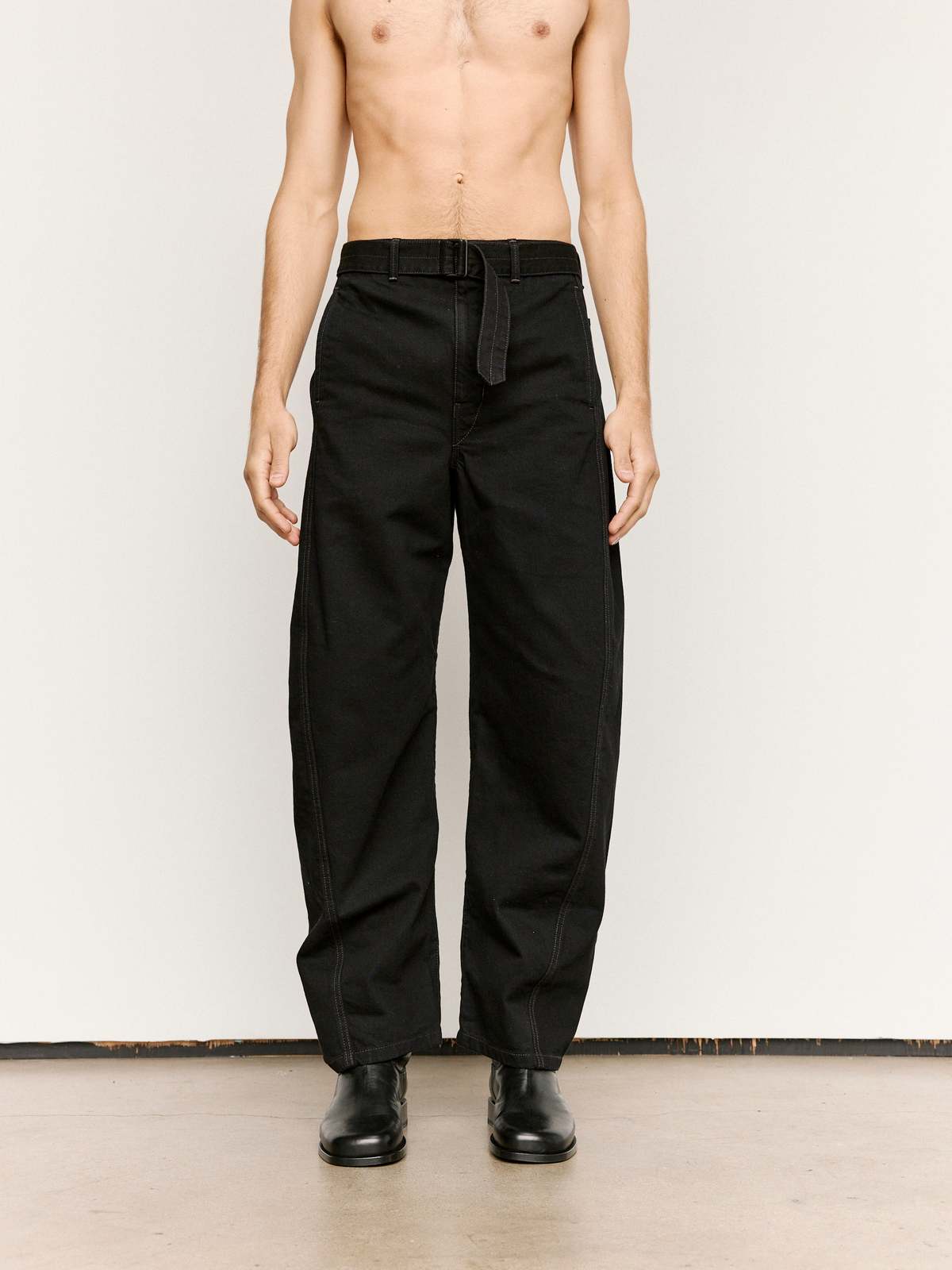 Lemaire Heavy Denim Twisted Belted Pants - Black | Garmentory