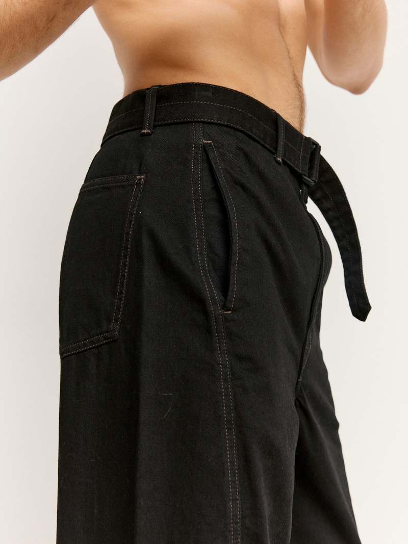 Lemaire Heavy Denim Twisted Belted Pants - Black | Garmentory