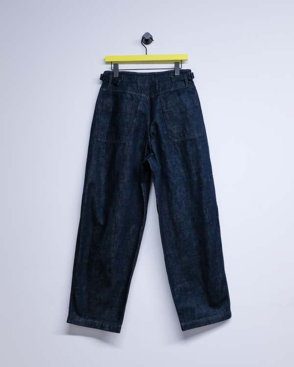 Lemaire Heavy Indigo Denim Pleated Workwear Pants | Garmentory