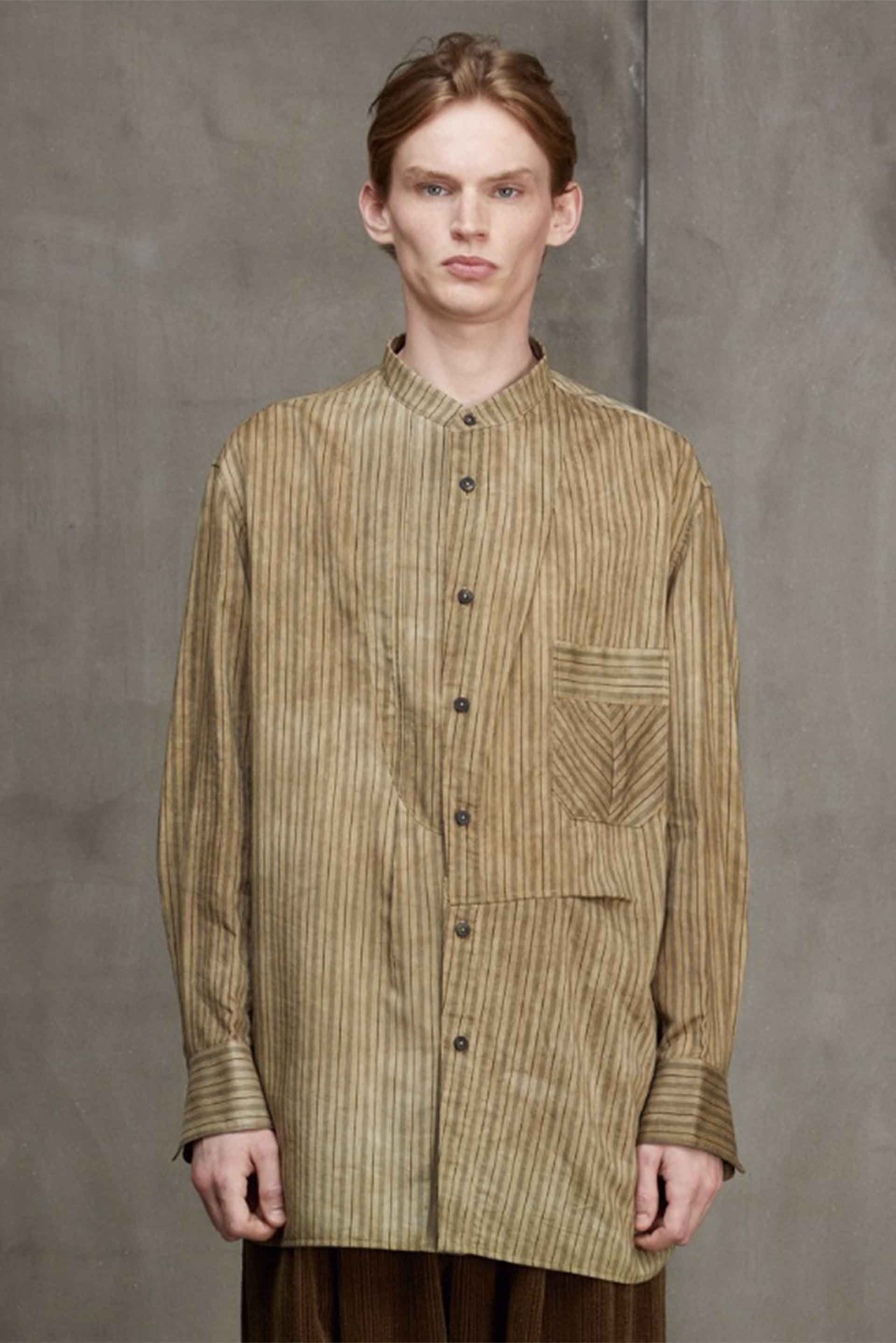 Ziggy Chen Classic Stripe Pleated Shirt - Dirty White | Garmentory