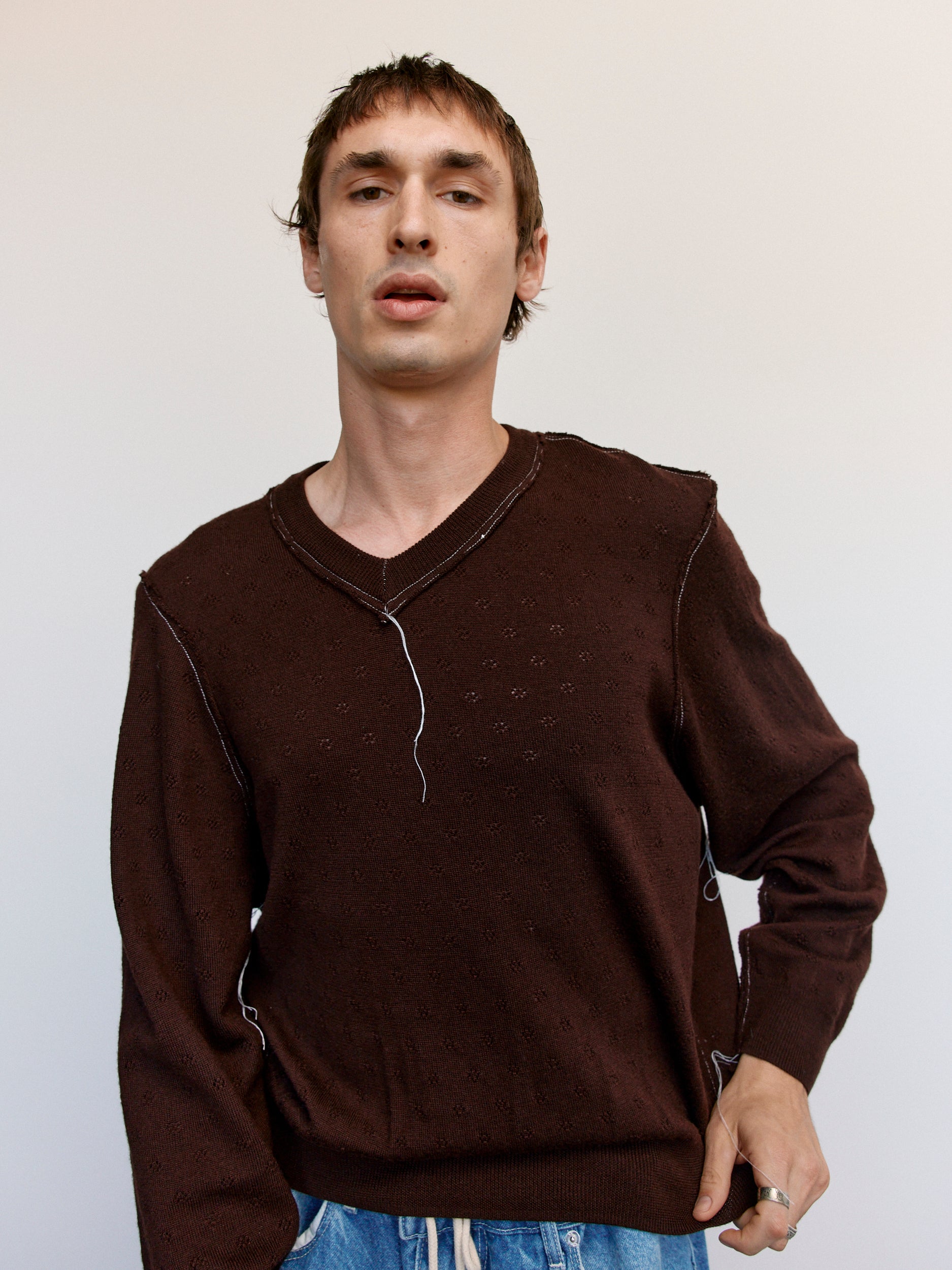 Camiel Fortgens Frankenstein V-Neck Sweater - Brown | Garmentory