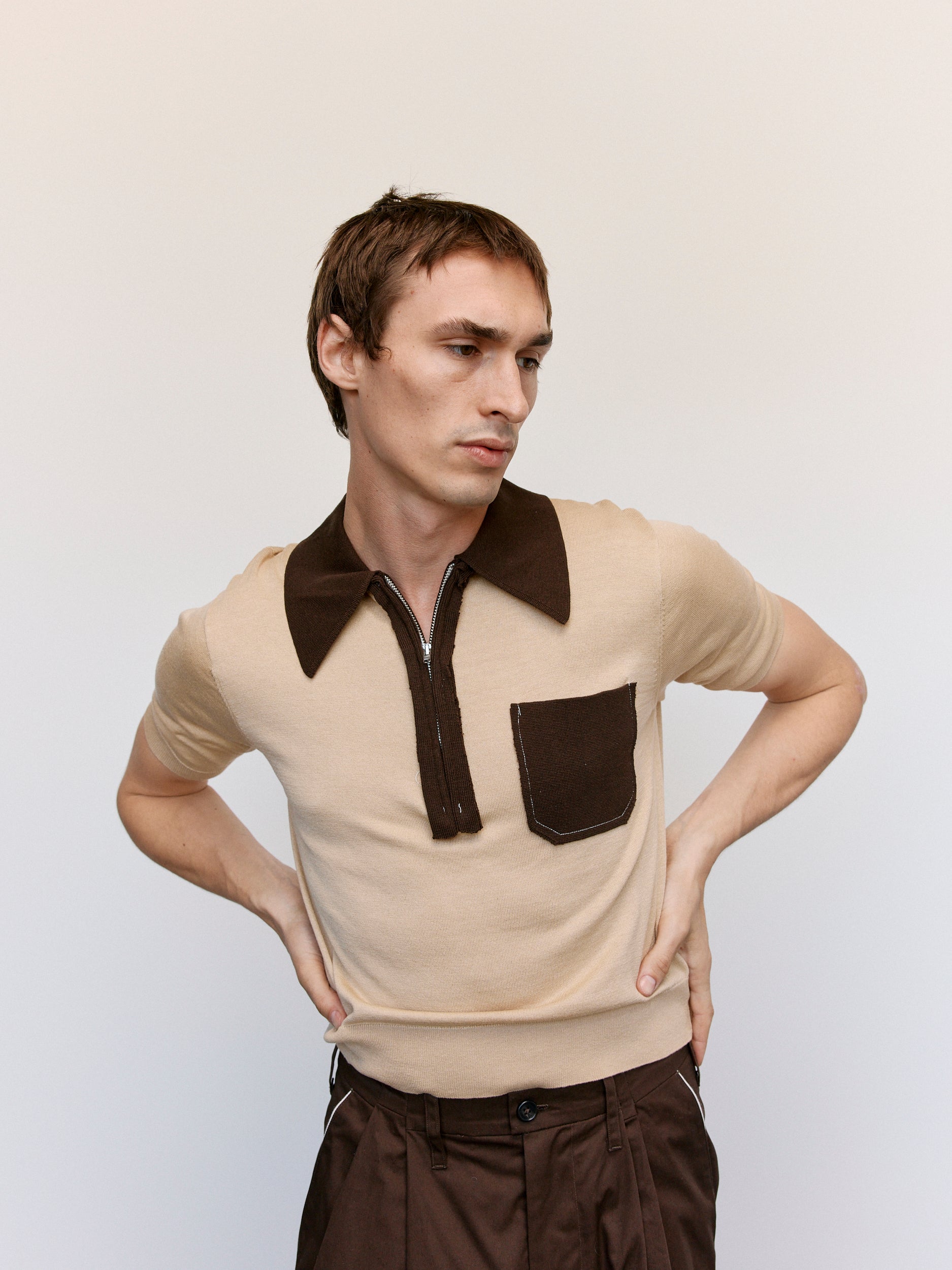 トップス CAMIELFORTGENS STRIPED POLO VELVET BROWN Camiel Fortgens - Striped Polo Velvet - Brown – Oficina