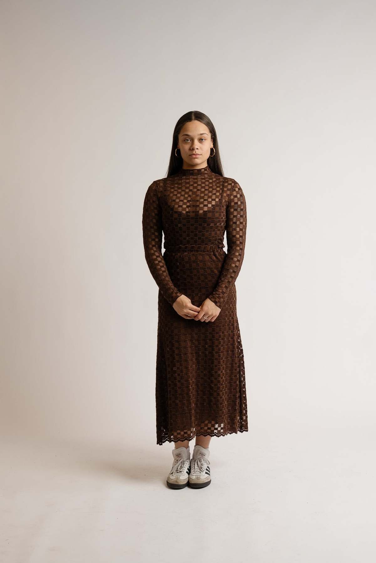 Find Me Now Mesh Long Sleeve Top - Chocolate Checkered - Image 2 of 8