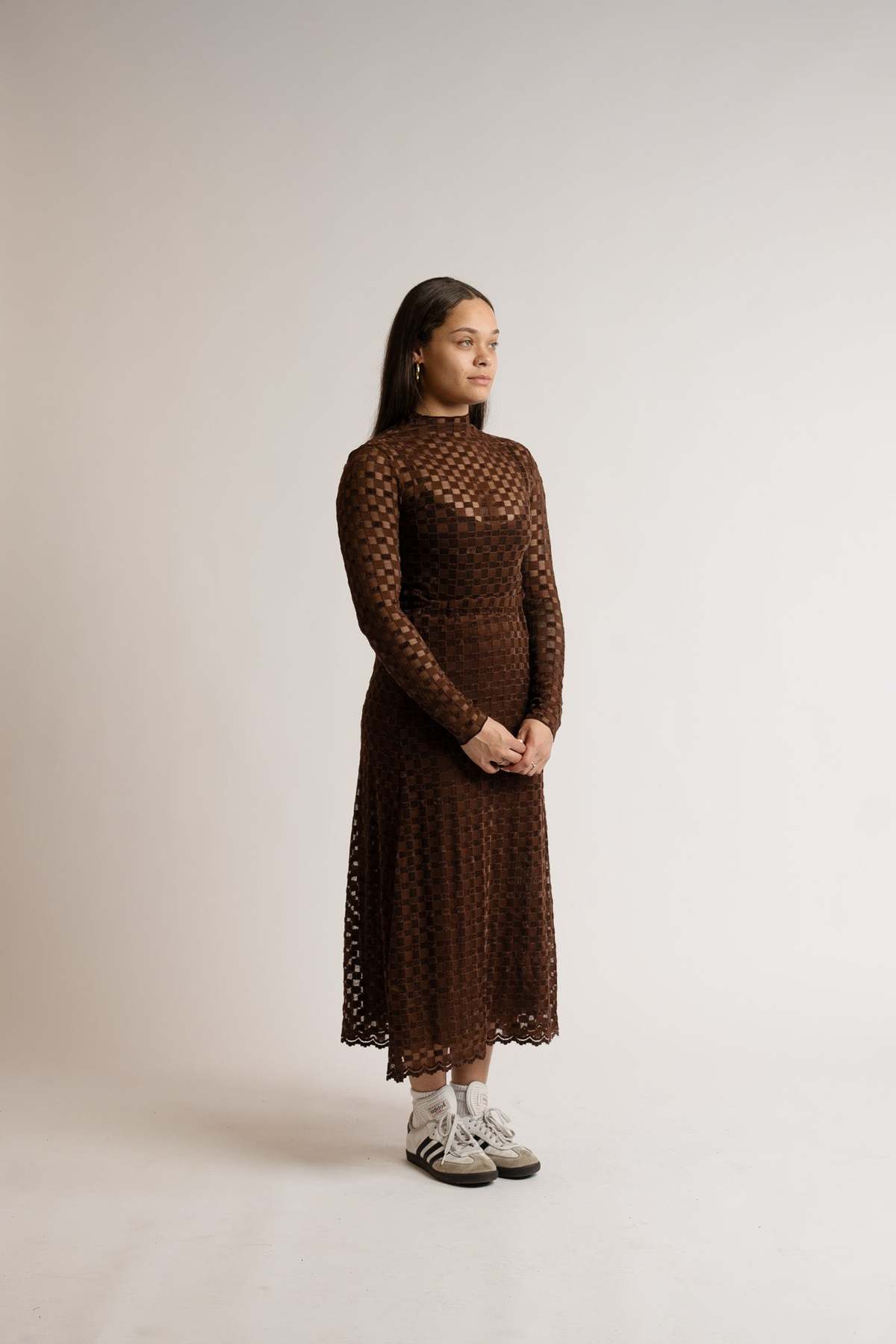 Find Me Now Mesh Long Sleeve Top - Chocolate Checkered - Image 3 of 8