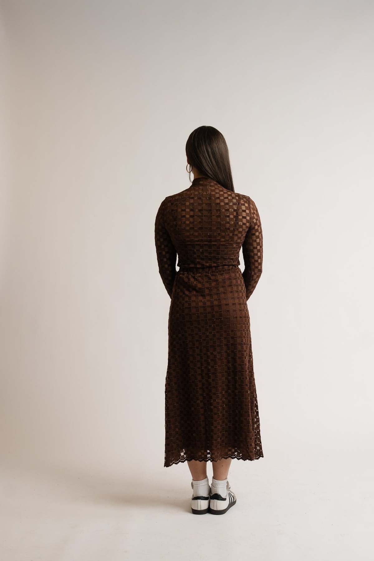 Find Me Now Mesh Long Sleeve Top - Chocolate Checkered - Image 4 of 8