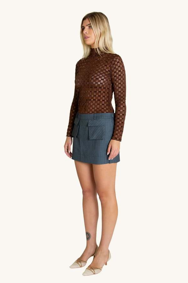 Find Me Now Mesh Long Sleeve Top - Chocolate Checkered