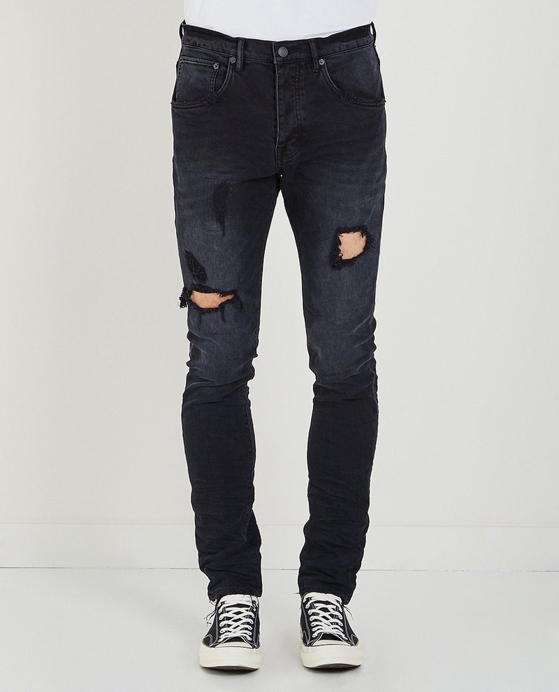 PURPLE BRAND Black Repair Dropped Fit Jeans スリム ロゴ PURPLE Men's P002 Black Repair Slim Jeans | Neiman Marcus