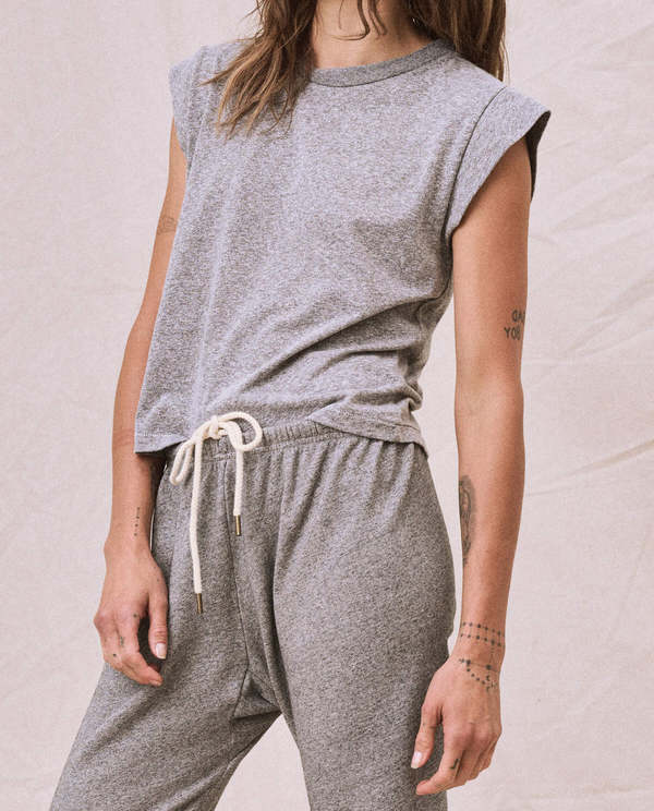 The Great. Peak Shoulder Tee - Heather Grey