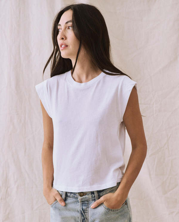The Great. Peak Shoulder Tee - True White