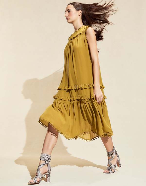 Cynthia Rowley Annabelle Sleeveless Midi Dress - Gold Yellow | Garmentory