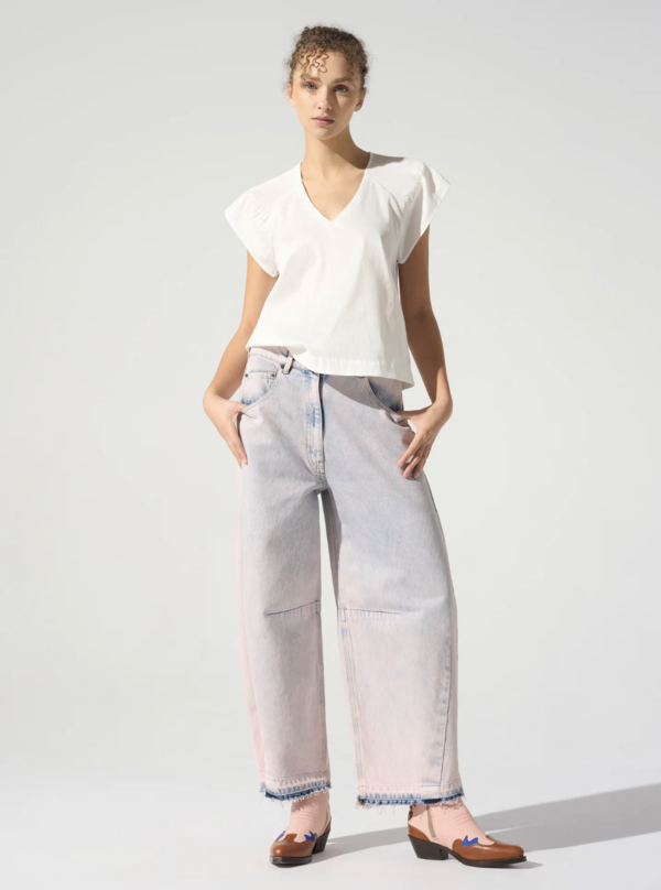 Cotlac Crystal Pleated Short Sleeve Blouse - White