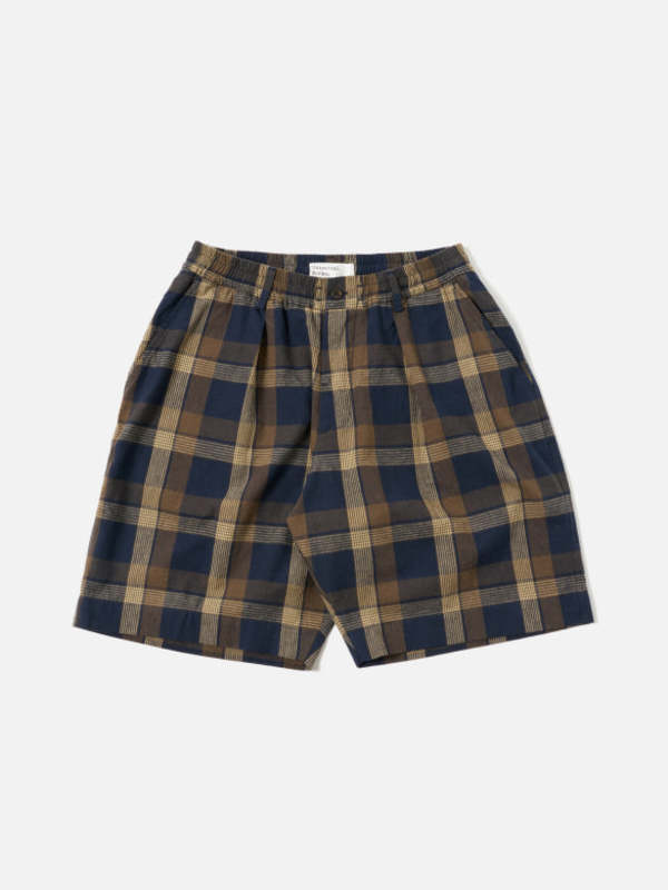 Universal Works Pleated Track Short - Navy/Brown
