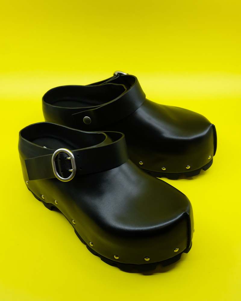 Jil Sander Black Semi-Shiny Calf Leather Clog | Garmentory