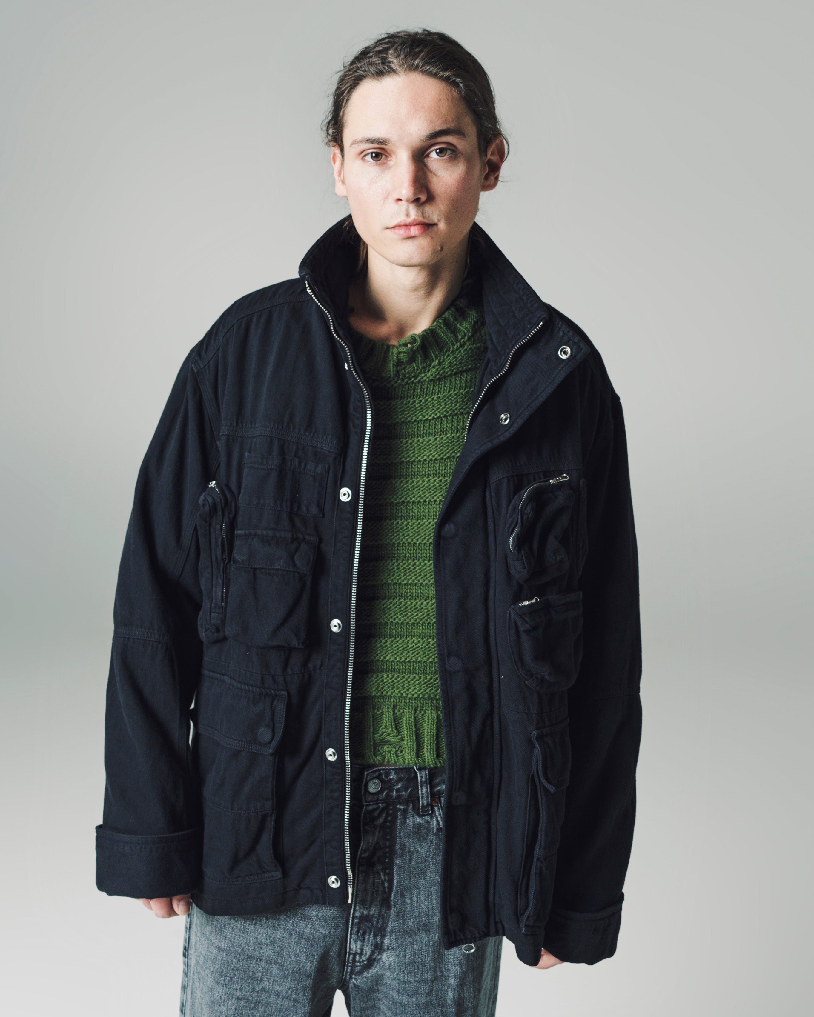 MM6 Maison Margiela Washed Black Denim Padded Tactical Jacket