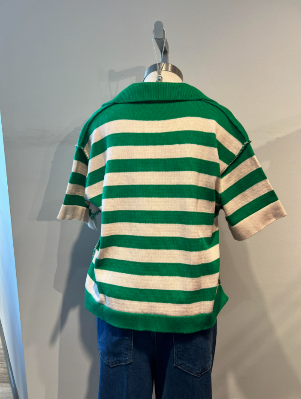 Roberto Collina Striped Polo Sweater - Green/White - Image 2 of 2