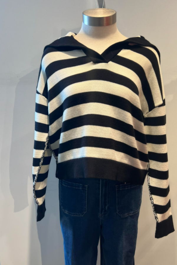 Roberto Collina Striped Sailor Collar Sweater - Black/White