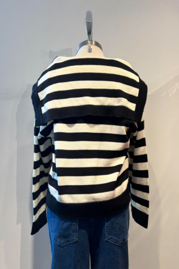 Roberto Collina Striped Sailor Collar Sweater - Black/White
