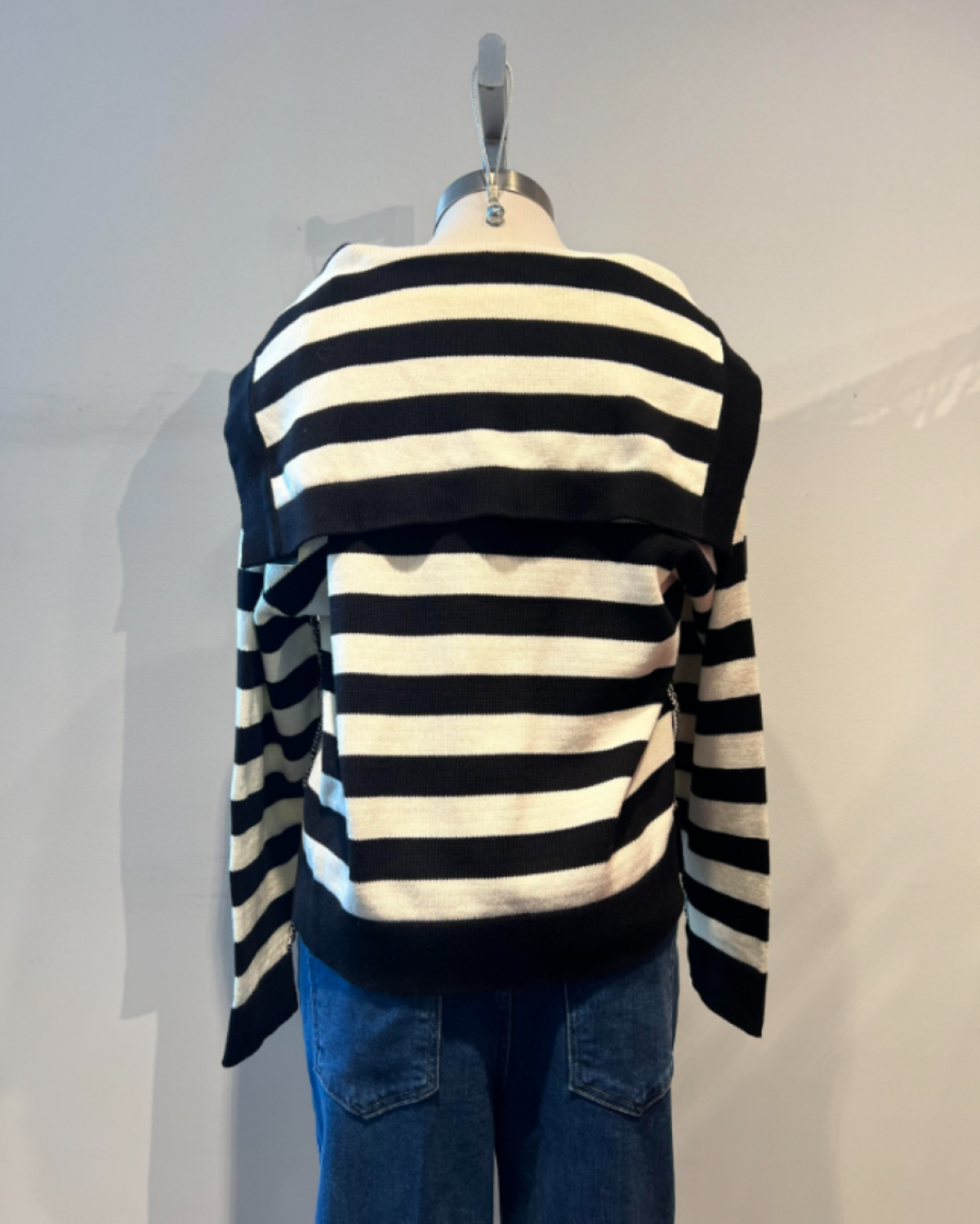Roberto Collina Striped Sailor Collar Sweater - Black/White - Image 2 of 2