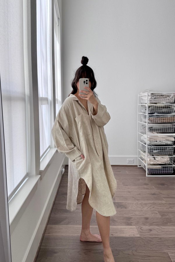 Nettle Studios Soft Volume Shirt Dress - Oatmilk