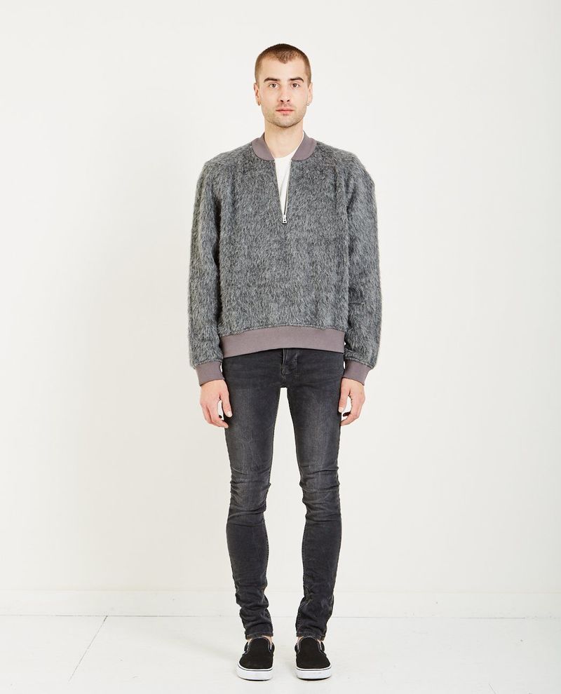 Our Legacy HALF ZIP VARSITY JACKET - GREY FUZZ | Garmentory