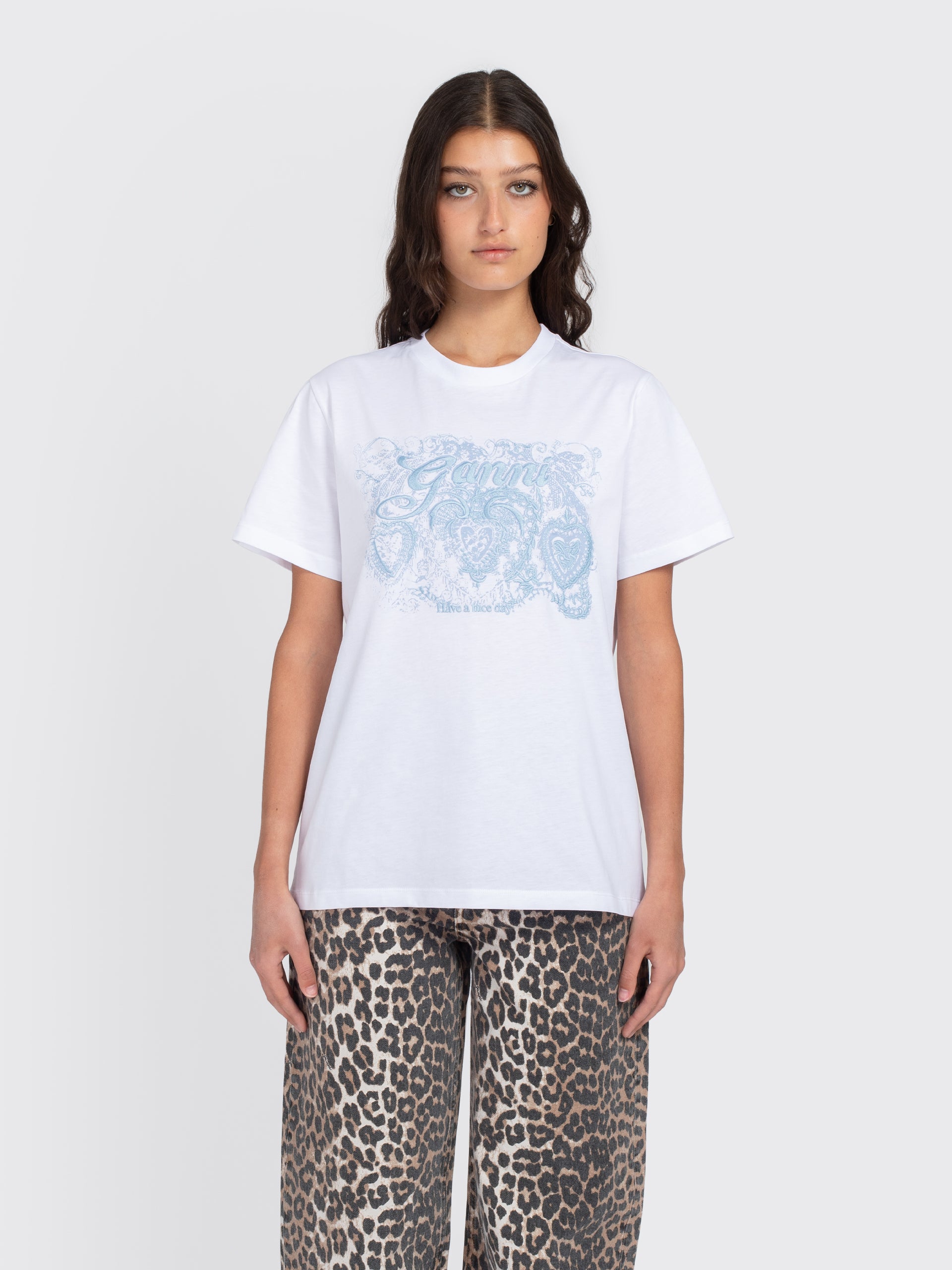 Ganni Basic Jersey Tattoo Lace Rlx T-Shirt - Bright White