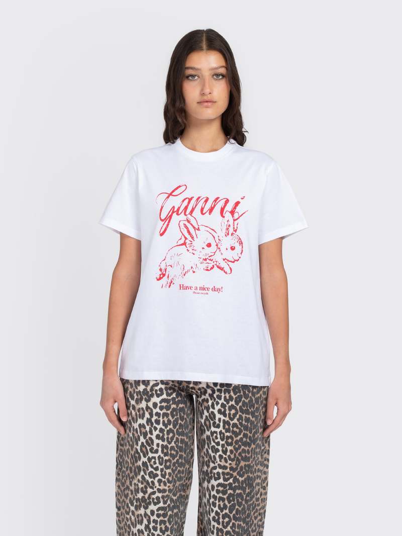 Ganni Rlx Bunny T-Shirt - Bright White | Garmentory