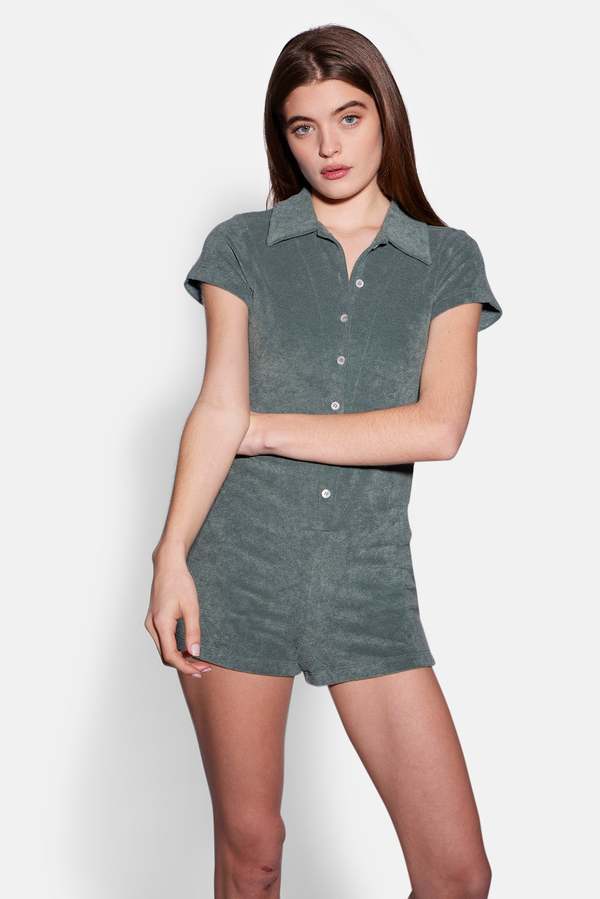 The Tile Club Ariana Terry Romper - Green The Tile Club Ariana Terry Romper - Green