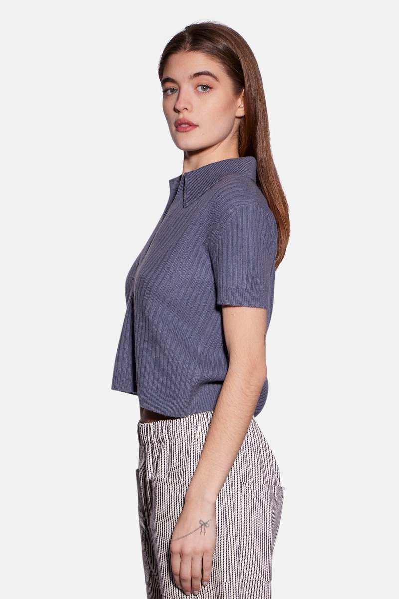 The Tile Club Farrah Short Sleeve Polo - Steel Grey