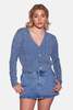 Blue&Cream Stone Wash Distressed Cable Cropped Cardigan - Fresco Blue - Thumbnail 1