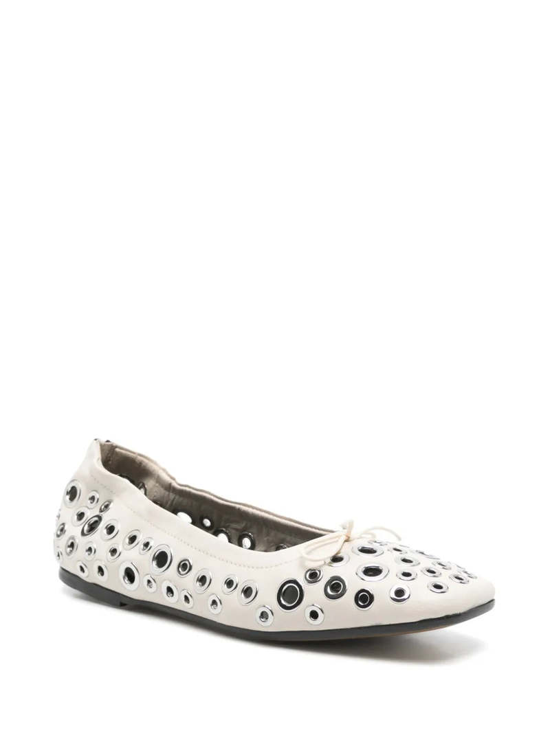 【関税込み】GOLDEN  AMY' BALLET FLATS Golden Goose Amy Stud Zip Leather Ballerina Flats | Neiman