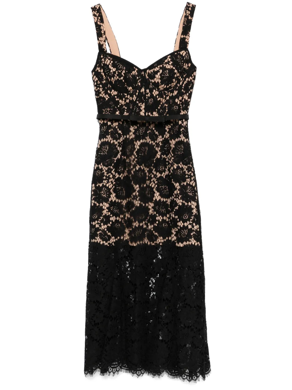 self portrait black fine lace midi dress self-portrait - Black Flower Lace Midi Dress